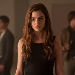 film still of a beautiful young woman who looks like a mercy from overwatch in a movie by zack snyder, random background scene