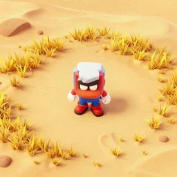 brawl stars character, top view, 3 d render, desert with yellow grass