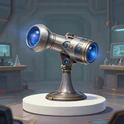 a league of legends concept art of a portal gun from aperture science on a white pedestal in a laboratory, art by cushart krentz and greg rutkowski, elegant, sharp focus, morandi color scheme, fantasy style, illustration, high quality, digital art, hyperrealism, octane render, commission art, 4 k resolution