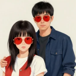a guy and a girl, red sunglasses, russians, junichi higashi, isamu imakake, artgem, masterpiece, full portrait