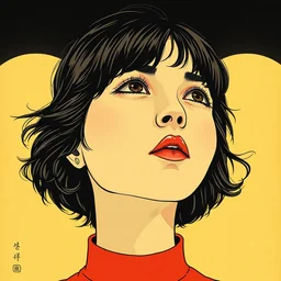 a portrait of a young sigourney weaver from the movie alien by shin hanga and kawanabe kyosai and katsuhiro otomo and shohei otomo and satoshi kon, and rossdraws and greg rutkowski weta studio and lucasfilm, coherent, behance, global illumination, golden ratio, flat colors, thick black outlined, woodblock print