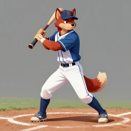 commissioned full body portrait of a male anthro aslakan malamute with red fur playing baseball in a baseball stadium wearing a baseball uniform, by a professional manga illustrator, by Kilian Eng, by Sandra Chevrier, trending on artstation