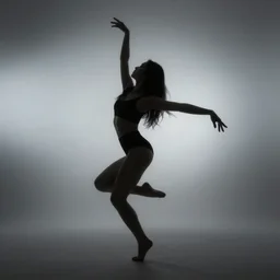 woman dancing suggestively as a silhouette in fog