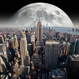 Drone view of New York City on the moon