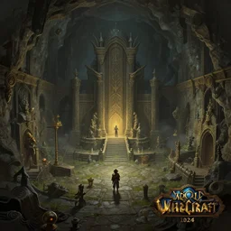 Ancient underground World of Warcraft Dungeon D&D, in stvle of Greg Rutkowski, trending on ArtStation, Behance, award winning, dark fantasy, great composition, matte painting concept art, highly detailed, scenery, 8K, official fanart behance hd by Jesper Eising, by RHADS, Makoto Shinkai and Lois van baarle, ilya kuvshinov