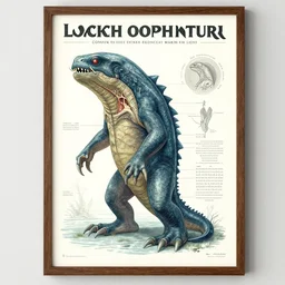 academic anatomical diagram poster of a cryptid loch ness monster