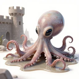 pop - wonder - nft alien - meat half - tone - art of a octopus - squid wading through the goopy - muck and slithering about the castle side delights on a melted cheesy day in a hand - drawn vector, svg, cult - classic - comic - style