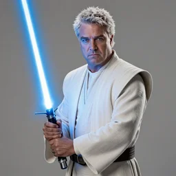 desaturated!!!!!!, Guy Fieri in Star Wars, Jedi Knight, blue light saber, cinematic, cinestill 400t film, 35mm lens, by Stanly Kubrick, ultra high quality