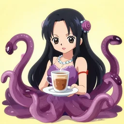 cute anime yog - sothoth girl, offering coffee, illustration, tentacles, 8 k, by eiichiro oda
