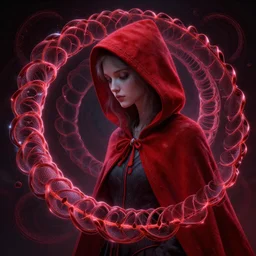 alterd carbon, red riding hood, dreamy ethereal vibe, neon, dark atmospheric, detailed, intricate render, fibbonacci, detailed illustration, hd, 4 k, digital art, overdetailed art, surrealistic, by greg rutkowski, by loish, laura sava, trending on artstation, deviantart