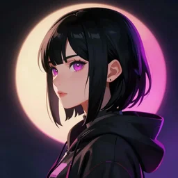 a 1 9 black hair tomboy cyberpunk goddess in hoodie, side portrait, vi, striking, defiant, spotlight, vibrant colors, beautiful eyes