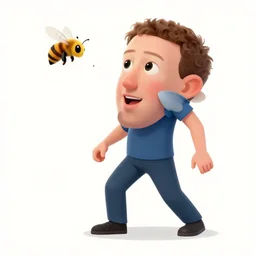 Mark Zuckerberg being attacked by bees, stylized