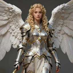 complex 3 d hyper realistic smooth ultra sharp render of a gorgeous angelic elven princess paladin knight woman | tanned skin, curly blonde hair | d & d, medieval, fantasy | intricate, high detail, octane render | art by oh jinwook + 吵 集 仁 儿 on artstaion + takeshi obata + alphonse mucha