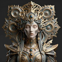 artstation futuristic 3 d model of hyper - detailed! beautiful groovypunk queen of fractal magma in full regal attire. face portrait. art nouveau!!, symbolist, visionary, baroque, giant fractal details. horizontal symmetry by zdzisław beksinski, iris van herpen, raymond swanland and alphonse mucha. hyper - real, beautiful