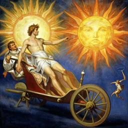 Tragic Portrait of Phaethon the Demigod losing control of the chariot chariot that is the sun careening through the zodiac filled stratosphere norman rockwell guillem h. poniluppi howard pyle Ilya Repin Michelangelo Buonarotti Leonardo Da Vinci rodin greg rutkowski james gurney tombow masterpiece fresco quadratura Trompe-lœil