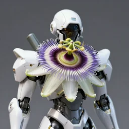 futuristic passiflora incarnata mecha passiflora upper body, sepals forming helmet, floral details, passiflora, 8 k hd resolution, barbatos gundam with floral inlay, bandai box art, star wars, makoto kobayashi, frank gehry, raymond swanland