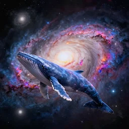 a vibrant galaxy with a space whale swimming through, ultra realistic, highly detailed