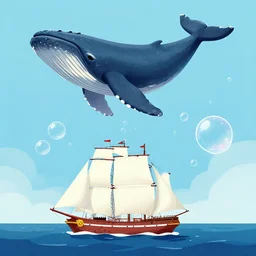 a sailing ship in the sea with bubbles floating and a whale in the sky by inio asano, beeple and james jean, aya takano color style, 4 k, super detailed, night sky, digital art, digital painting, celestial, majestic, colorful