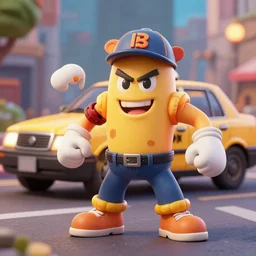 3 d model of pan pizza rebel taxi character in fighting game, stylized 3 d graphics, hdr, ultra graphics, ray tracing, 4 k image