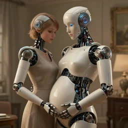 robot pregnant with a human, cozy atmospheric and cinematic lighting, ultra rendered extreme realism and detail 8 k, highly detailed, realistic, refined, bautiful, fine art photography, hyper realistic, in the style of greg rutkowski, by artgerm, by gustave dore, by marco turini, photorealistic, elegant, sharp focus, majestic, award winning picture, intricate, artstation,