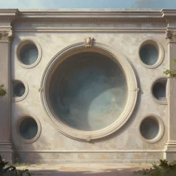 lateral cross - section view. wall with a circular portals to another world. framed, centralized, ethereal, rich estate, fantasy, smooth, sharp focus, high detailed digital art trending in artstation. artist greg rutkowski