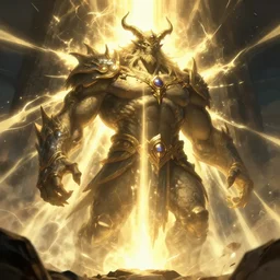 demigod giant titan, divine, shinig rays of light by greg rutkowski, trending on artstation