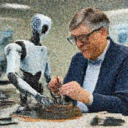 animatronic robot of Bill Gates undergoing maintenance