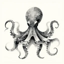 cyborg octopus zen ink painting, digital art, minimal geometric, vector art