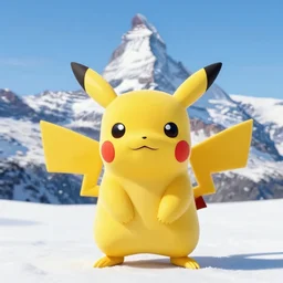 pikachu in front of the matterhorn. professional portrait photo, sharp focus, 8 k.