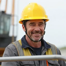 closeup portrait of cheerful bryan cranston as a crane operator, yellow hardhat, sitting in a crane, natural light, bloom, detailed face, magazine, press, photo, steve mccurry, david lazar, canon, nikon, focus