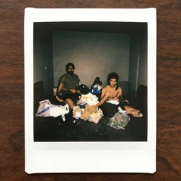 a found polaroid photo of trash humpers in the backrooms