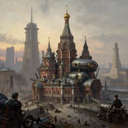 a large dieselpunk and steampunk cityscape at dusk in russion during the 1 9 1 0 revolution, caspar friedrich, winslow homer, craig mullins,