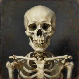 old painting of a sad skeleton
