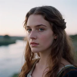 closeup _ plate _ photography _ portrait _ of _ a _ stunningly _ beautiful _ highland sorceress renaissance _ female _ healthy maiden face _ in _ soft _ dreamy _ light _ at _ sunset _ beside _ the _ river _ soft _ focus, annie leibovitz, hasselblad, nikon, steve mccurry, david lazar, jimmy nelsson