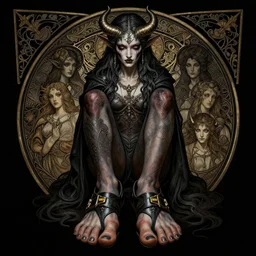 portrait of a demon wearing toe shoes ( vibram five fingers ), digital art, grim - lighting, high - contrast, intricate, elegant, highly detailed, centered, digital painting, artstation, concept art, smooth, sharp focus, illustration, artgerm, greg rutkowski, alphonse mucha, karol bak, magalie villeneuve, todd lockwood, john howe