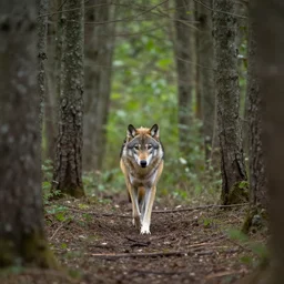 A wolf roaming in the forest, EOS-1D, f/1.4, ISO 200, 1/160s, 8K, RAW, unedited, symmetrical balance, in-frame