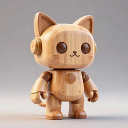 3 d octane render ultra 8 k photorealistic hyper detailed unreal engine an art wooden toys that represent a mythical robot your cute with cat ears