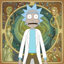 Rick and Morty, weird planet in background, perspective depth, highly detailed, 8k, Rembrandt, WLOP, Craig Russell, Barry qindsor-smith, Greg rutkowski, Alphonse Mucha