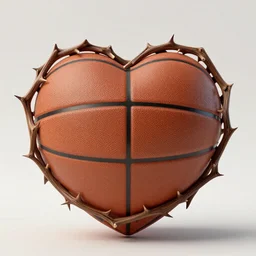 complex 3d render ultra-detailed of a leather basketball in the shape of a heart, sacred heart with net around it like thorns, 150 mm, beautiful natural soft light, rim light, silver gold details, maze like, mesh wire, intricate details, hyperrealistic, ultra detailed, mandelbrot fractal, anatomical, white metal neocubism armor, elegant, octane render, H.R. Giger style, 8k