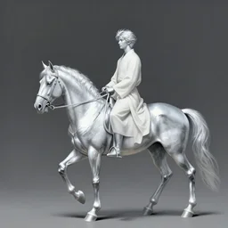 distant full body view, silver aaron taylor johnson in white robes riding a horse, digital painting, concept art, smooth, sharp focus, illustration by artgerm, yoshitaka amano, krenz cushart, shinji aramaki