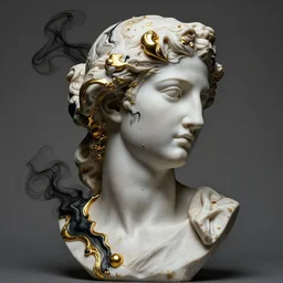 epic concept art. abstract female face silhouette mixing with black and gold liquid fluid and smoke. bust sculpture. highly detailed. masterpiece of renaissance sculpture by michelangelo. artstation concept art, matte painting.