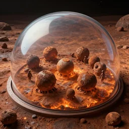 colony on the surface of venus inside a glass dome, rusty color, heat, digital art