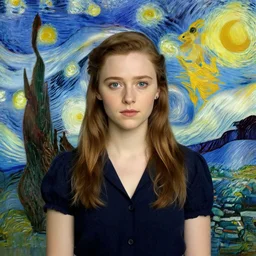 portrait of a female asa Butterfield mixed with pam beesly by van gogh