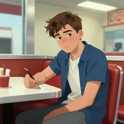 1 9 5 0 s rebel teen male at the local diner, art by wes hempel