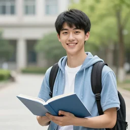 high quality picture of a university freshman student smiling at the camera for a photo book