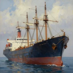 beautiful aesthetic inspirational digital oil painting of a junk ship, by greg rutkowski, ultra detailed, fine details, trending on artstation, volumetric light.
