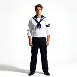 heroic sailor in uniform, studio photography, full body, standing, isolated on a pure white background, centered, whole figure in frame, sharp focus, studio lighting