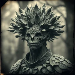 powdery blurry old tintype portrait of realistic armoured tree made of leaves, dramatic light, dystopian environment, intricate, elegant, highly detailed, centered headdress, artstation, sharp focus, artgerm, tomasz alen kopera, peter mohrbacher, donato giancola, joseph christian leyendecker, wlop, boris vallejo, frank frazetta