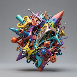 3 d graffiti sculpture made of colorful and complex metals, popping out of the frame by digitaldoes
