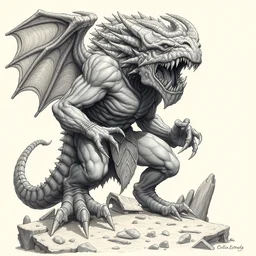 detailed illustration of ancient monster by collin estrada